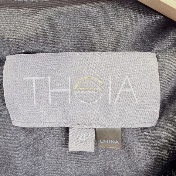 Theia Black Cape Sleeve Sheath Dress Women’s 4 Floral Appliqué Cocktail Evening - Picture 5 of 11